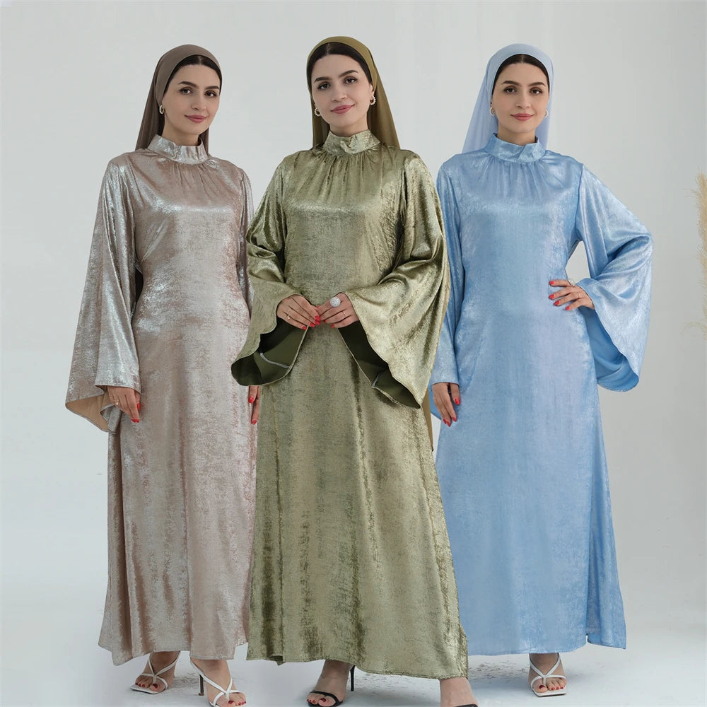 Ramadan Satin Shimmer Abaya Damen Dubai Luxury Islam Muslim Kaftan Dresses Kebaya Abayas For Women Robe Musulmane Femme Vestidos.