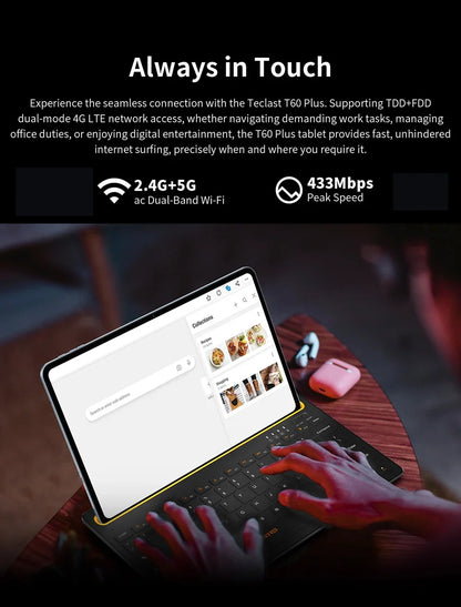Teclast T60 Plus Tablet 12 inch MTK Helio G88 8-core CPU 6GB RAM 128GB ROM Android 14 Dual-band WiFi BT5.0 8000mAh 13MP+8MP.