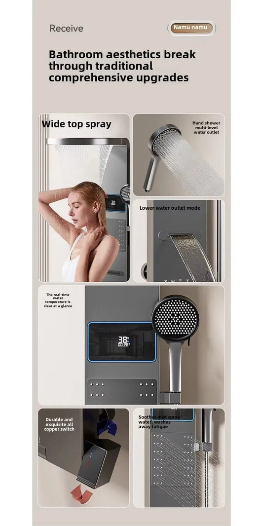 Multi Functional LED Shower Screen Wall Mounted Waterfall Shower Head Set Bathroom Digital Atmosphere Light Shower Set Screen