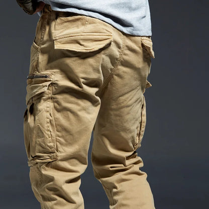 Ankle Length Jogging Pants Men Denim Cotton Pockets Elastic Waist Cargo Pants Men 2020 Winter Thick Tactical Pants.