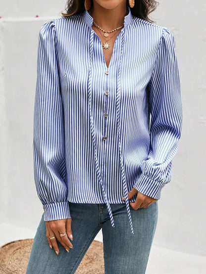 New Fashion Women's Color-coded Striped Casual Trendy Loose Single-breasted Pullover Long Sleeve Shirts Female Clothes T-shirts.