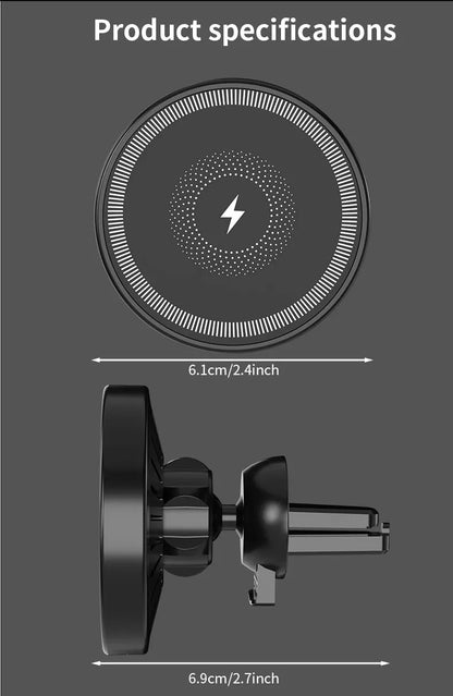 Magnetic Wireless Charger 360 Rotation Air Vent Phone Holder Stand For Magsafe iPhone 16 15 14 13 12 Pro Max Fast Charging Mount.