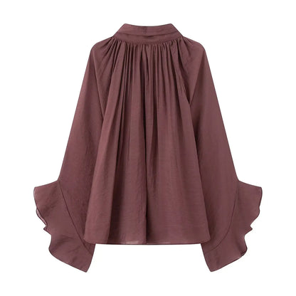 NLZGMSJ Bow DecorationLoose Long Sleeved Blouses For Women New Fashion Ruffle Edge Shirts and Blouses Woman Top.