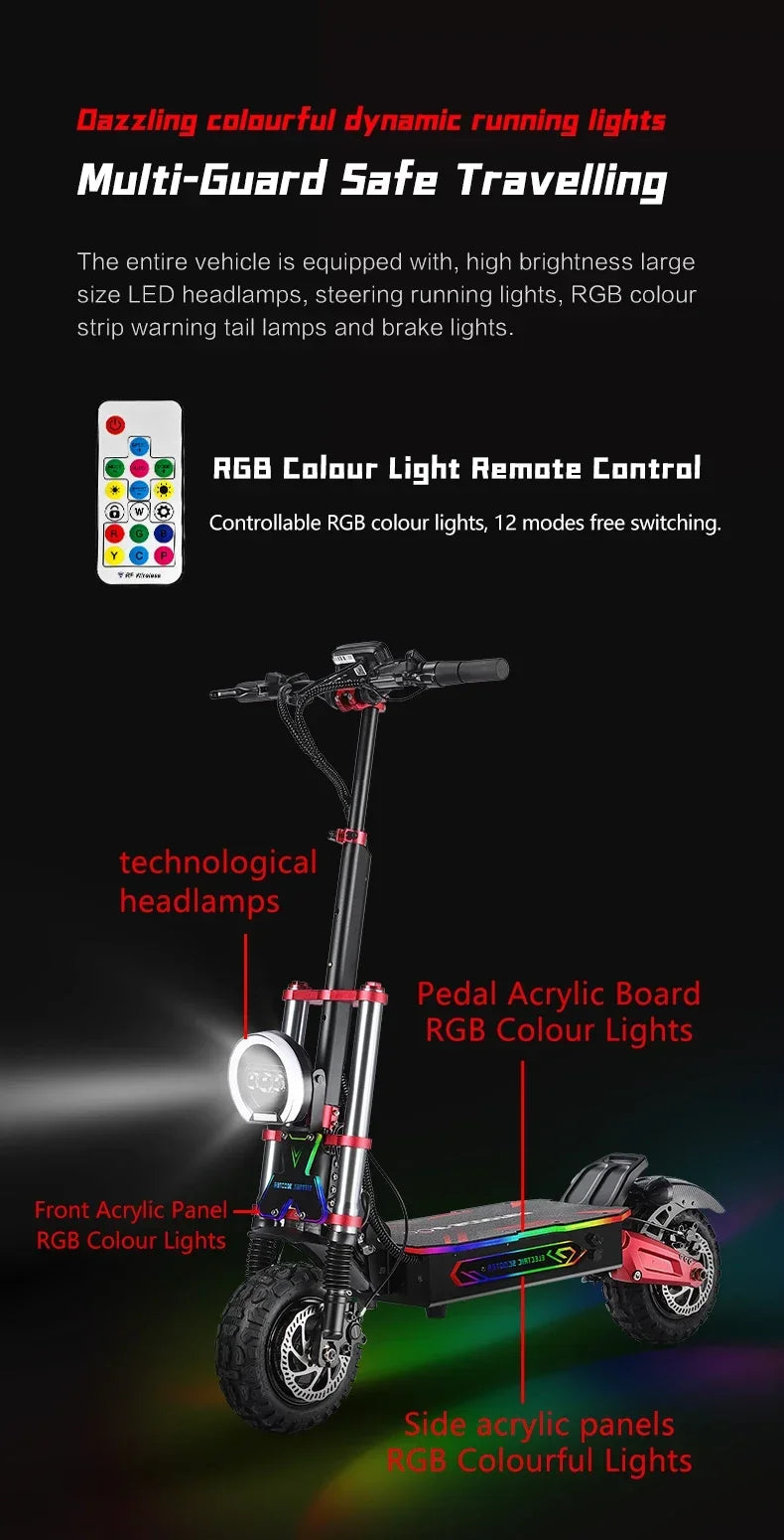 BOYUEDA S5 Electric Scooter 6000W Dual Motor 60V38Ah NFC Activation Scooters Electric 11" Off-Road Tire Bluetooth Connectivity.
