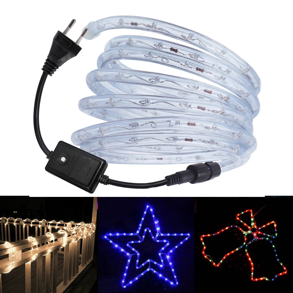AC 220V Neon LED Strip Waterproof 360 Degree Round Neon Sign Light Blue Red White Outdoor Rainbow Tube Rope Light Party Decor.