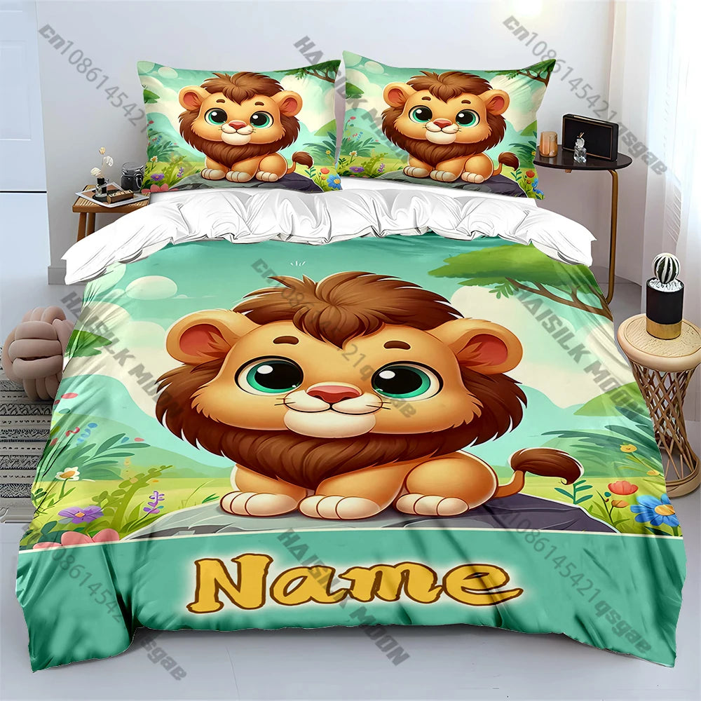 Cartoon Lion Print Bedding Set Duvet Cover 1 Duvet Cover 2 Pillowcases Adult and Kids Bedding Set Luxury.