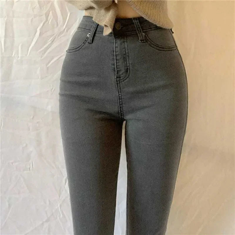 High Waist plus Size Denim Jeans Women's Tight Fit Butt Enhancing Pencil Pants New Arrival Light Blue Casual Long Trousers.
