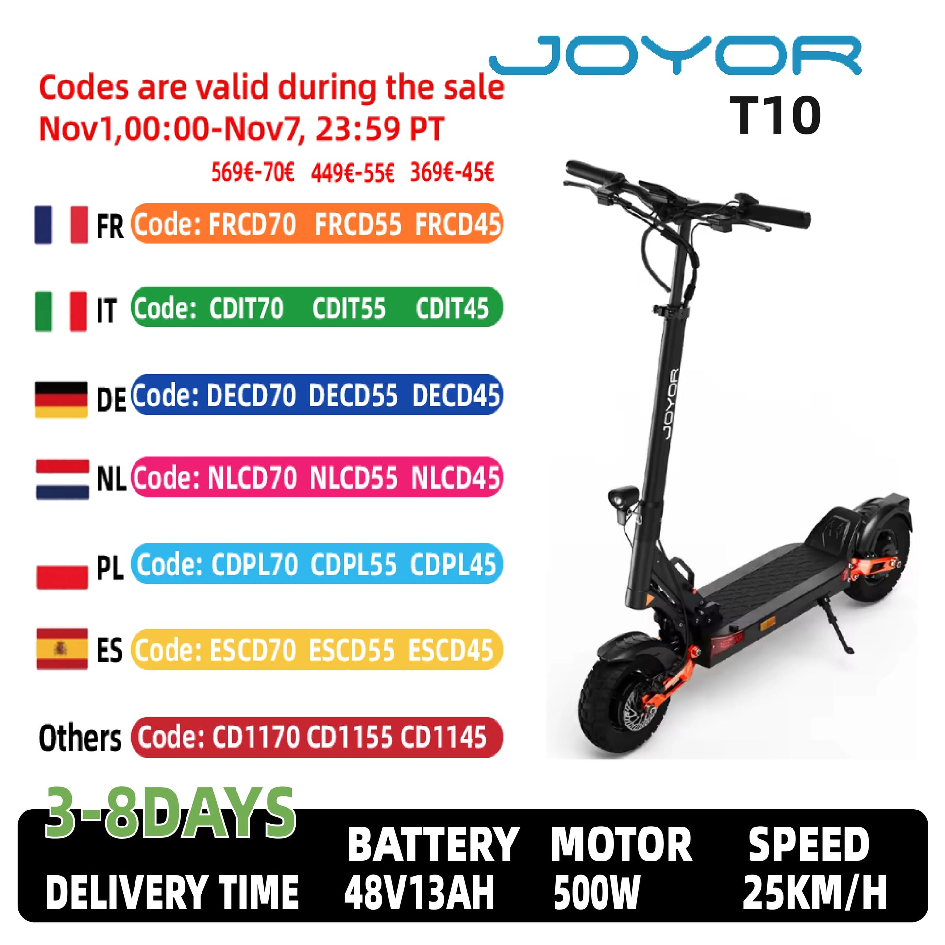 JOYOR T10 Adult Off-Road Electric Scooter 1000W*2 Motor 60V18AH Battery Escooter 10" Off-Road Tire Foldable E-Scooter.