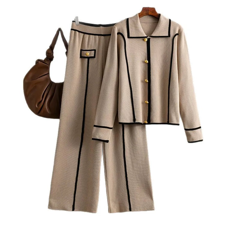Women Sweater 2 Piece Suit Pullover Knitted Wide Leg Pants Muslim Sets Knitwear Single Breasted 2025 Outfits Autumn Winter.