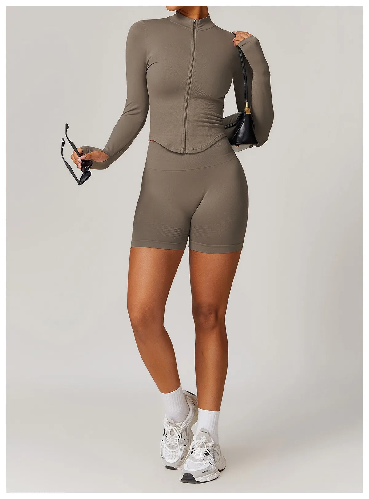 Ctenkevet Women Slim High Neck Jacket Sports Suit Female Two Piece Yoga Clothes Sport Outfit For Woman Buttock Lift Sports Suit.