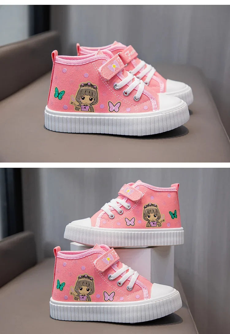 Children High top Canvas Sports Shoes Girls Lightweight Running Board Shoes New Kids Soft Bottom Non Slip Breathable Sneakers.
