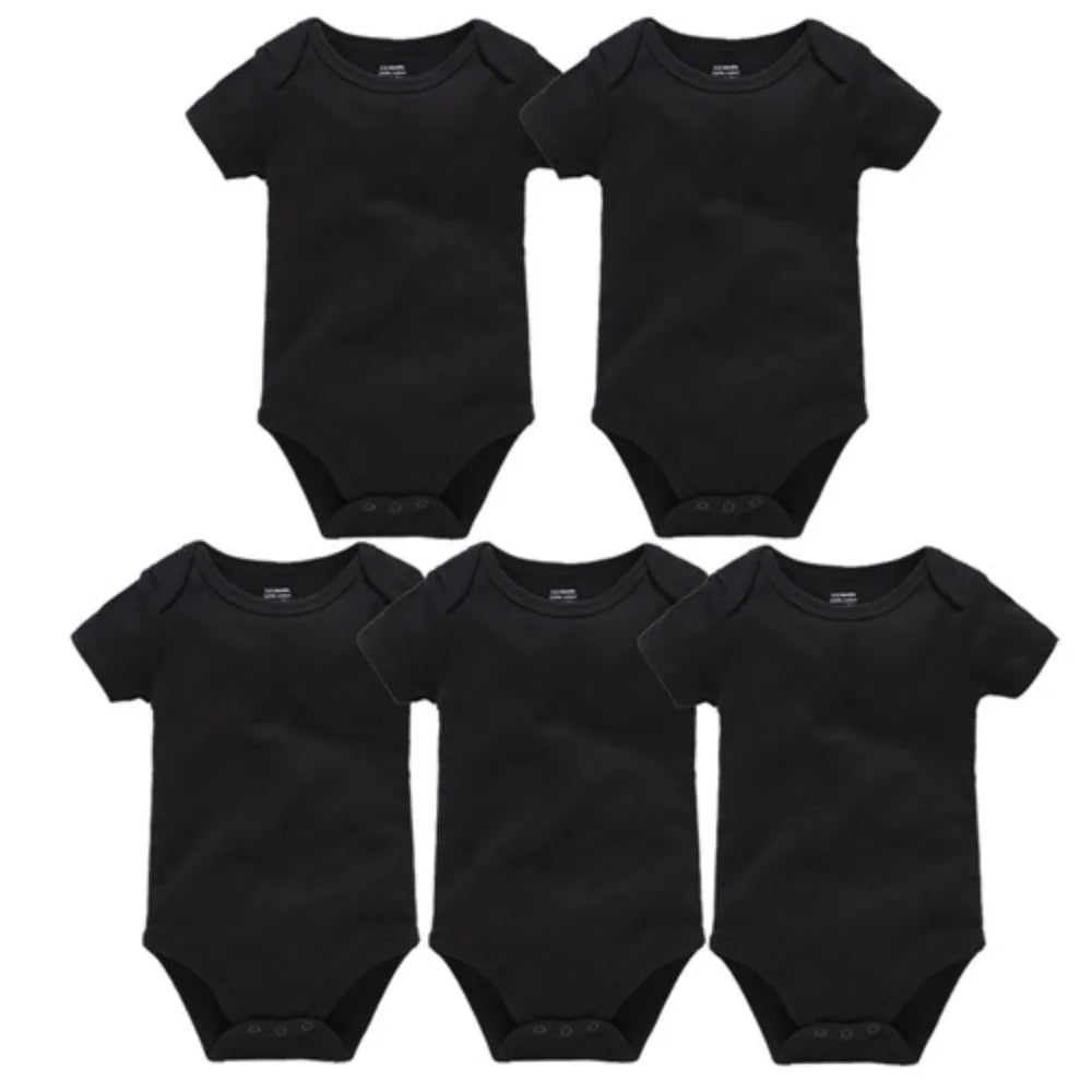 2025 Sommer Unisex Baby Body 0-24 Monate Kurzarm 100 % Baumwolle Weiß Schwarz Grau Design Säuglingskleidung.