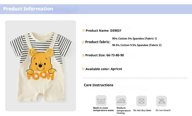 Sommer Baby Overall Cartoon Winnie the Pooh Bequeme Strampler für 0-2 Jahre alte Jungen Mädchen Streifen Kurzarm Bodys.