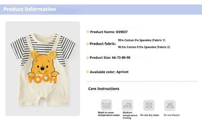 Sommer Baby Overall Cartoon Winnie the Pooh Bequeme Strampler für 0-2 Jahre alte Jungen Mädchen Streifen Kurzarm Bodys.