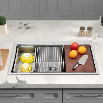 Küchenspüle, Drop-In-Spüle aus Edelstahl 304, 33-Zoll-Drop-in-Küchenspüle, Arbeitsplatz für Bars, Küchen, Cafés