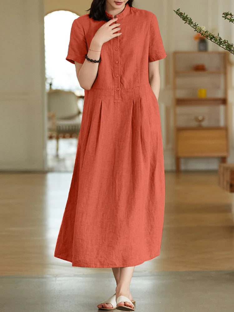Women's Elegant Solid Cotton Robe Femme 2022 Spring Autumn Bohemian Maxi Dress ZANZEA Casual Long Sleeve Shirt Dresses Oversized