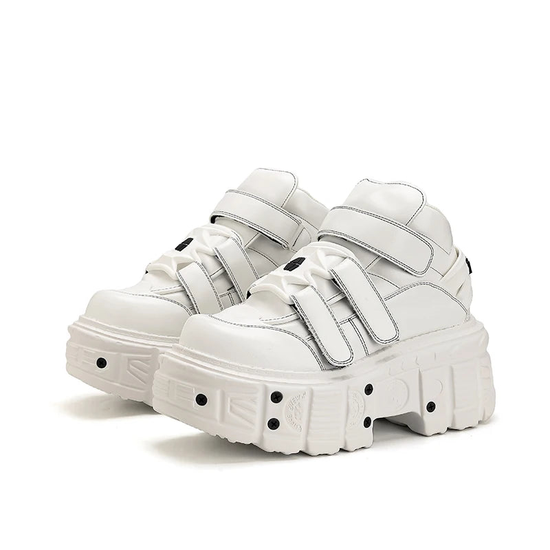 Gothic Ankle Rock Boots 2025 New Punk Style Women Shoes Lace-up White Platform Shoes Woman Metal Decor Woman Sneakers.