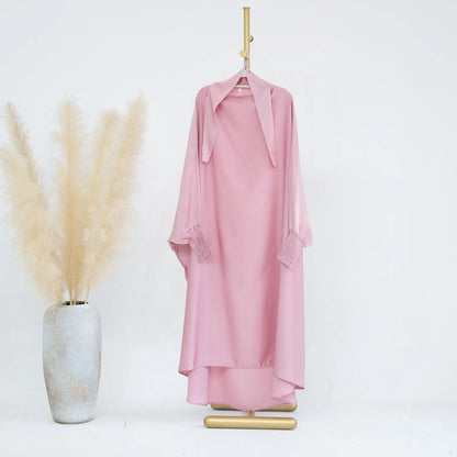 Ramadan Muslim Robe 2 Piece Set Mommy & Kids Prayer Garment Hijab Dress Women Girls Hooded Abaya Niqab Islam Dubai Eid jilbab