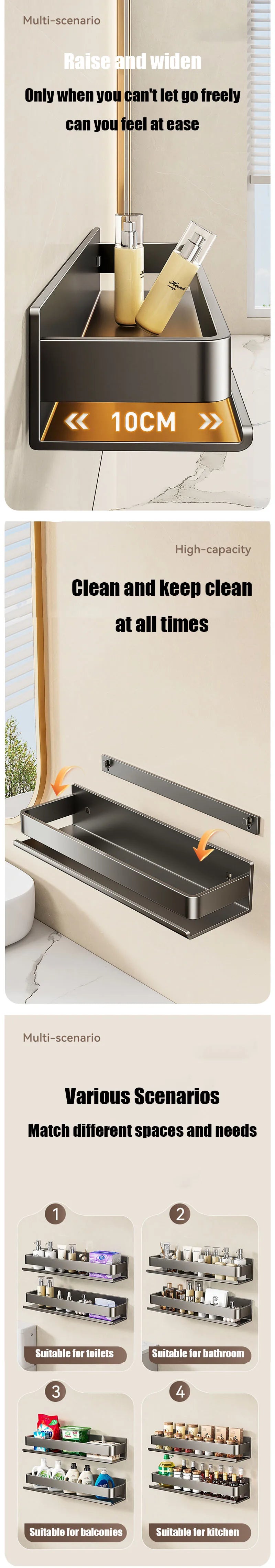 Badezimmermöbel, multifunktionales Aufbewahrungsregal für Dusche, ohne Bohren, Shampoo-Halter, Zubehör, Organizer, Regale, Zuhause