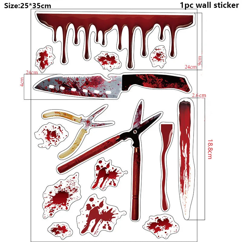 Halloween Wandt üren Fenster Aufkleber Blut Handabdruck Fußabdruck Schädel Muster Halloween Party Szene Dekor liefert Horror Requisiten.