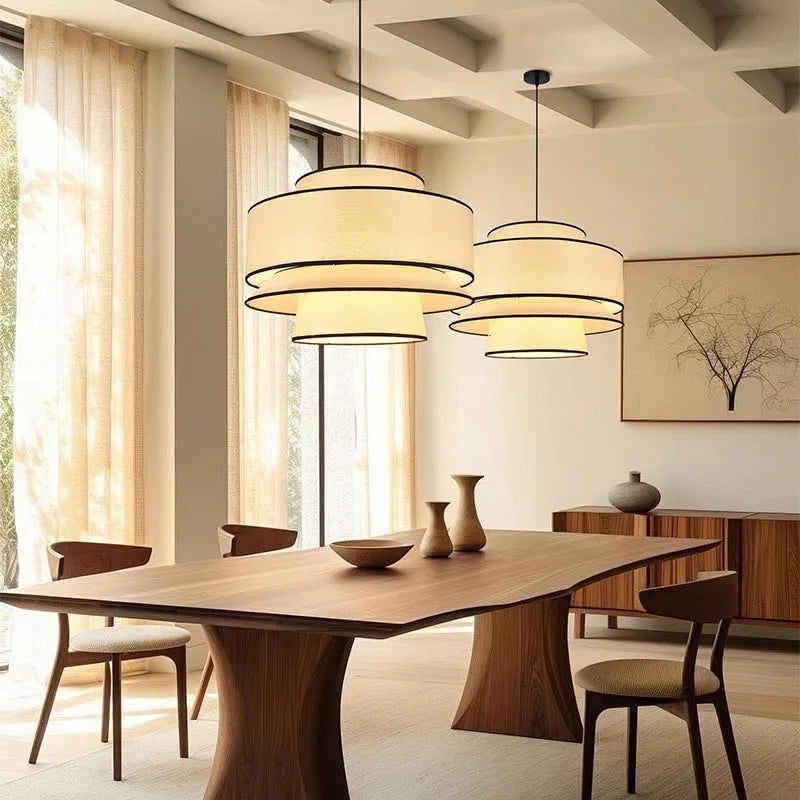 Wabi Sabi Hängende Chadnelier-Leuchte, japanische Stoff-Pendelleuchte für Schlafzimmer, Esszimmer, Küche.