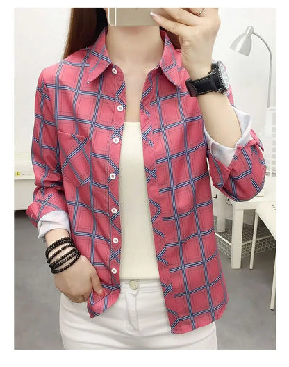 2024Spring and Autumn New College Style Women's Long sleeved Bottom Top Cardigan Long sleeved Fashion Plaid Shirt
