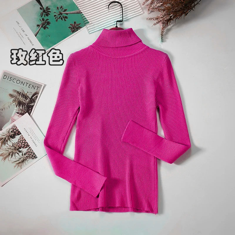 JMPRS Rollkragenpullover Frauen Mode Einfache Winter Pullover Jumper Hohe Elastische Gestrickte Herbst Weibliche Grundlegende Tops Casual Bluse