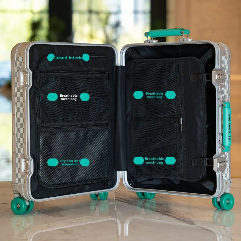20-Zoll-Koffer aus Vollaluminium-Magnesiumlegierung mit großem Fassungsvermögen, Rollgepäckkoffer, Geschäftsreisekoffer auf Rädern.