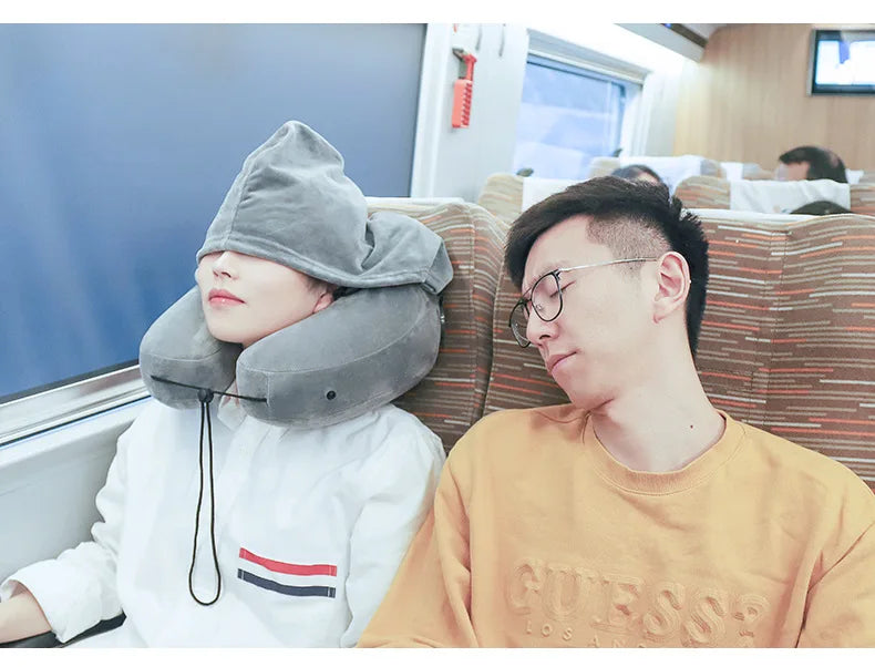 Outdoor U Shaped Memory Foam Neck Pillow Adjustable Portable Multifunctional Airplane Sleeping Support Massage Protection Pillow.