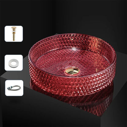 Luxuriöses Waschbecken aus Kristallglas, Badezimmer-Waschbecken, rosa Arbeitsplatte, Kunstbecken, rundes Mini-Schüsselbecken, Waschraum-Waschbecken mit Wasserhähnen