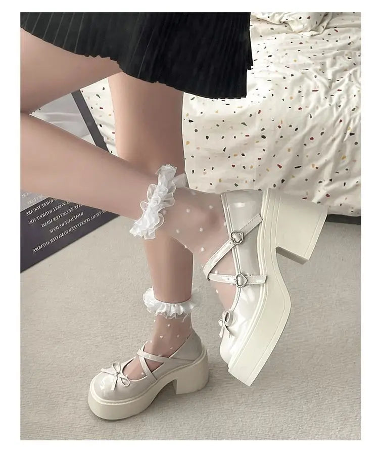 Women's Spring Round Toe Pumps Chunky Heel Mary Janes Shoes Platform Shoes for Women Dress Students Women's Lolita Heeled Shoes.