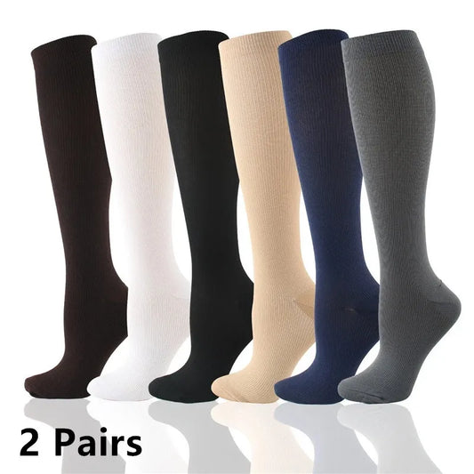 2 Pairs Compression Stockings Blood Circulation Promotion Slimming Sport Nurse Socks Anti Fatigue Comfort Knee High.