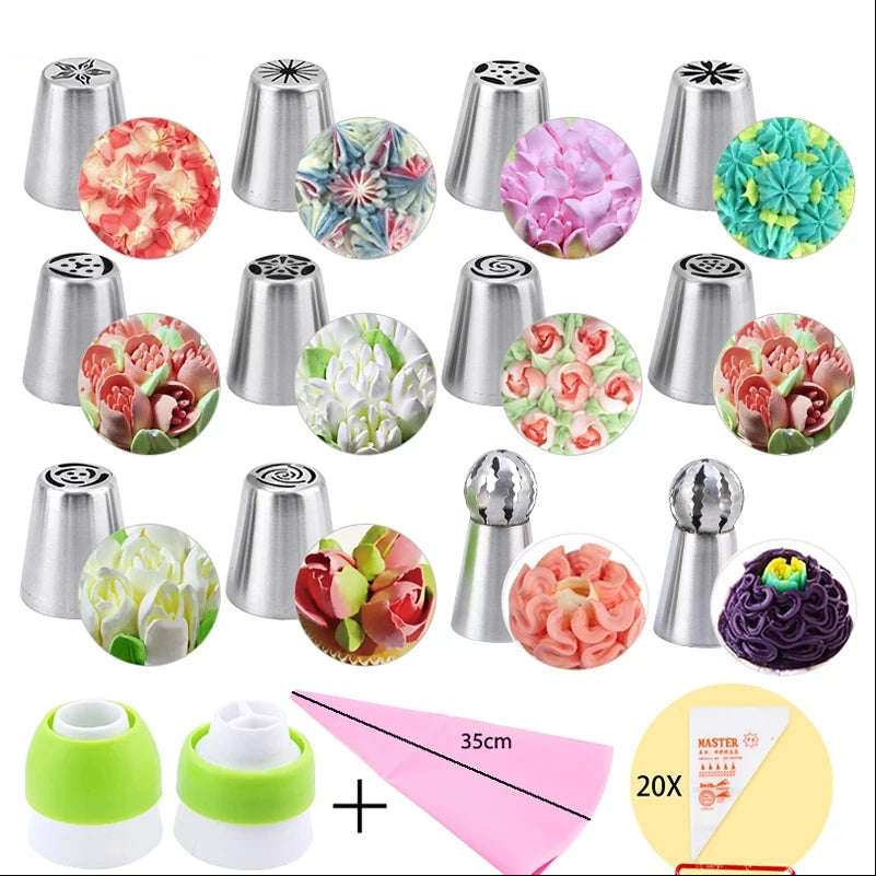 FAIS DU Russian Mounted Mouth Set Stainless Steel Kitchen Baking Supplies Set Cake Decoration Tools Nozzles Pastry Bag Set.