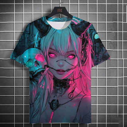 Men's Fashion Street 3D Anime Printed Short Sleeve T-Shirt Men's Modern Urban Streetwear Round Neck Casual Short Sleeve.