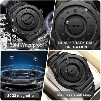FOXBOX Creative Scrolling Pointer Magnetic Force Men's Quartz Wristwatches Outdoor Sports Waterproof Watch Men Relogio Masculino.