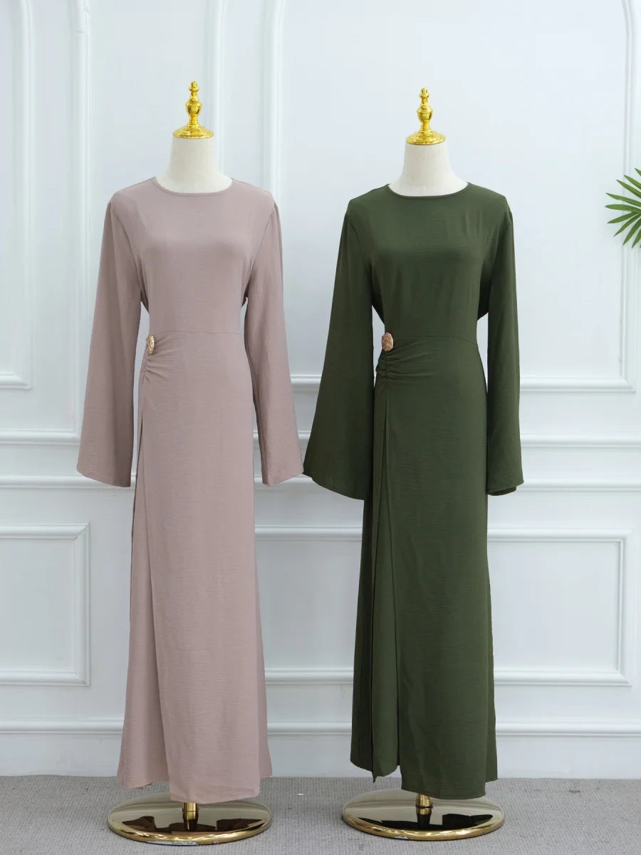 Muslim Women Arabic Dubai Abaya Solid Drawstring Long Dress Modest Ramadan Kaftan Robe Femme musulmane Islam Clothing Kebaya.