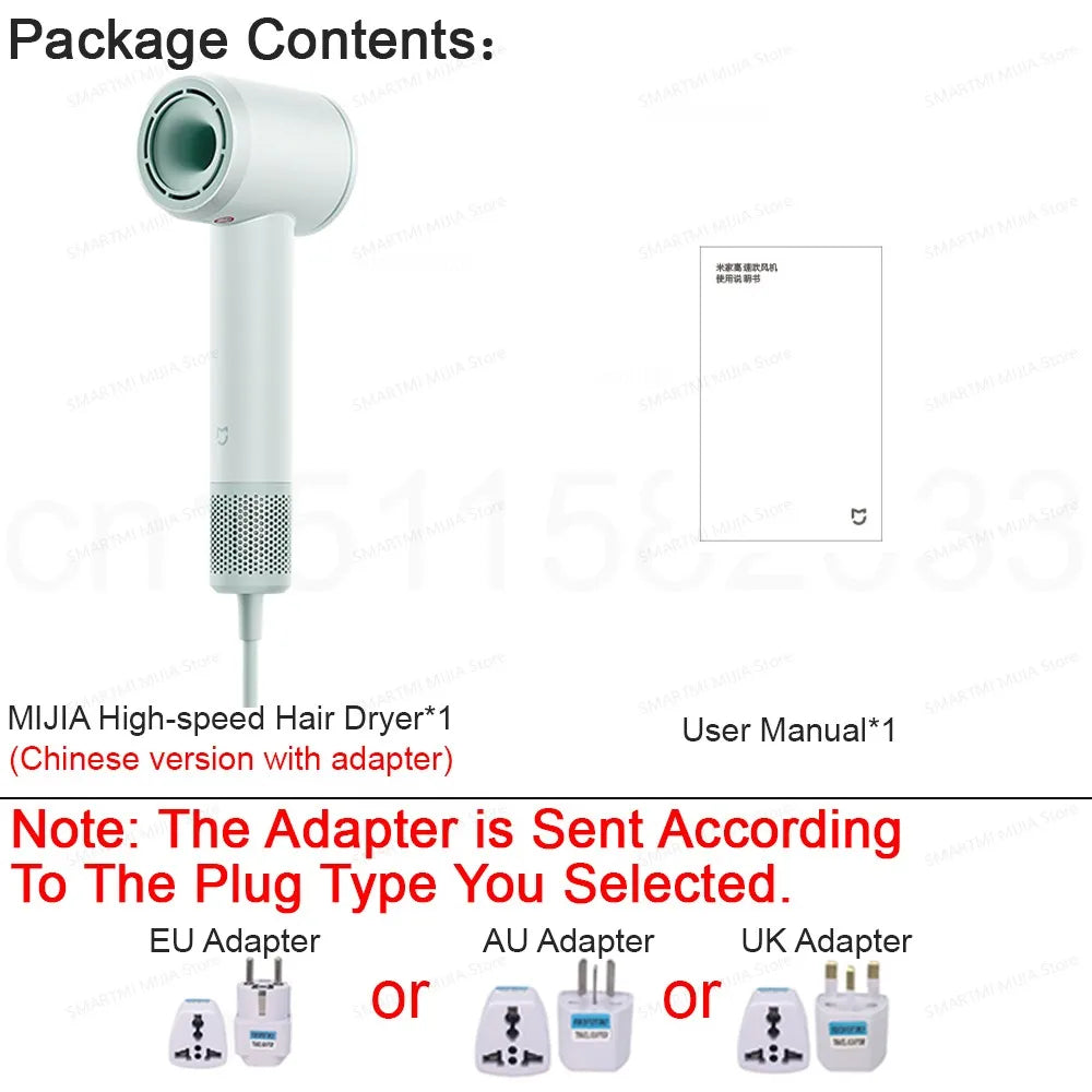 2025 New XIAOMI MIJIA High-Speed Hair Dryer,110000rpm,62m/s Powerful airflow,8 Airflow Mode,347g 4 Color,CN Version With Adapter.