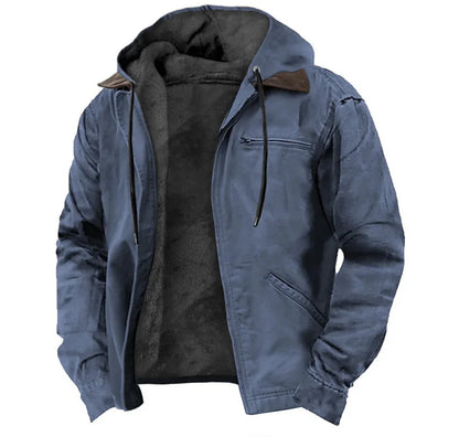 Winter New Men Casual Jackets Hooded Zipper Pocket Fashion Solid Color Fleece Warm Outerwear Male Outdoor Hooded Hoodie Coats.