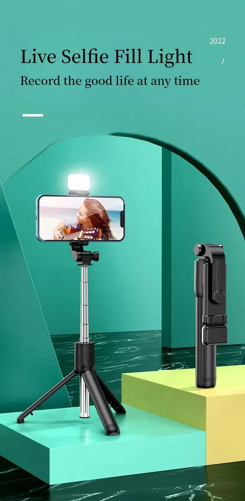 Cell Phone Selfie Stick Tripod Blue-tooth Remote Wireless Selfi Stick Phone Holder Stand with Beauty Fill Light for Phone.