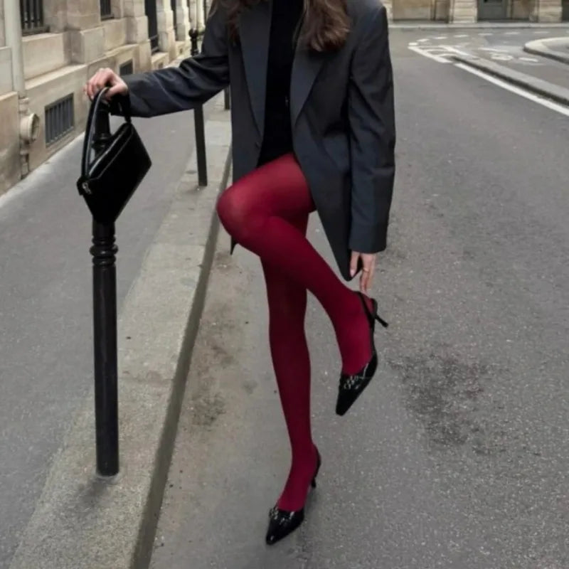 1/2Pcs Wine Red Stocking Tights Women Vintage Sexy Burgundy Thin Thick Super Elastic Anti-Hooker Senior Pantyhose Long Socks