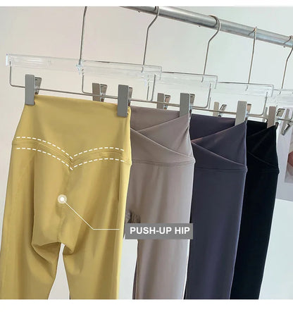 Cross over Nylon Yoga Pants Women High Waist Gym Sport Leggings Stretchy Workout Fitness Tights Running Squat Proof Dry Fit.