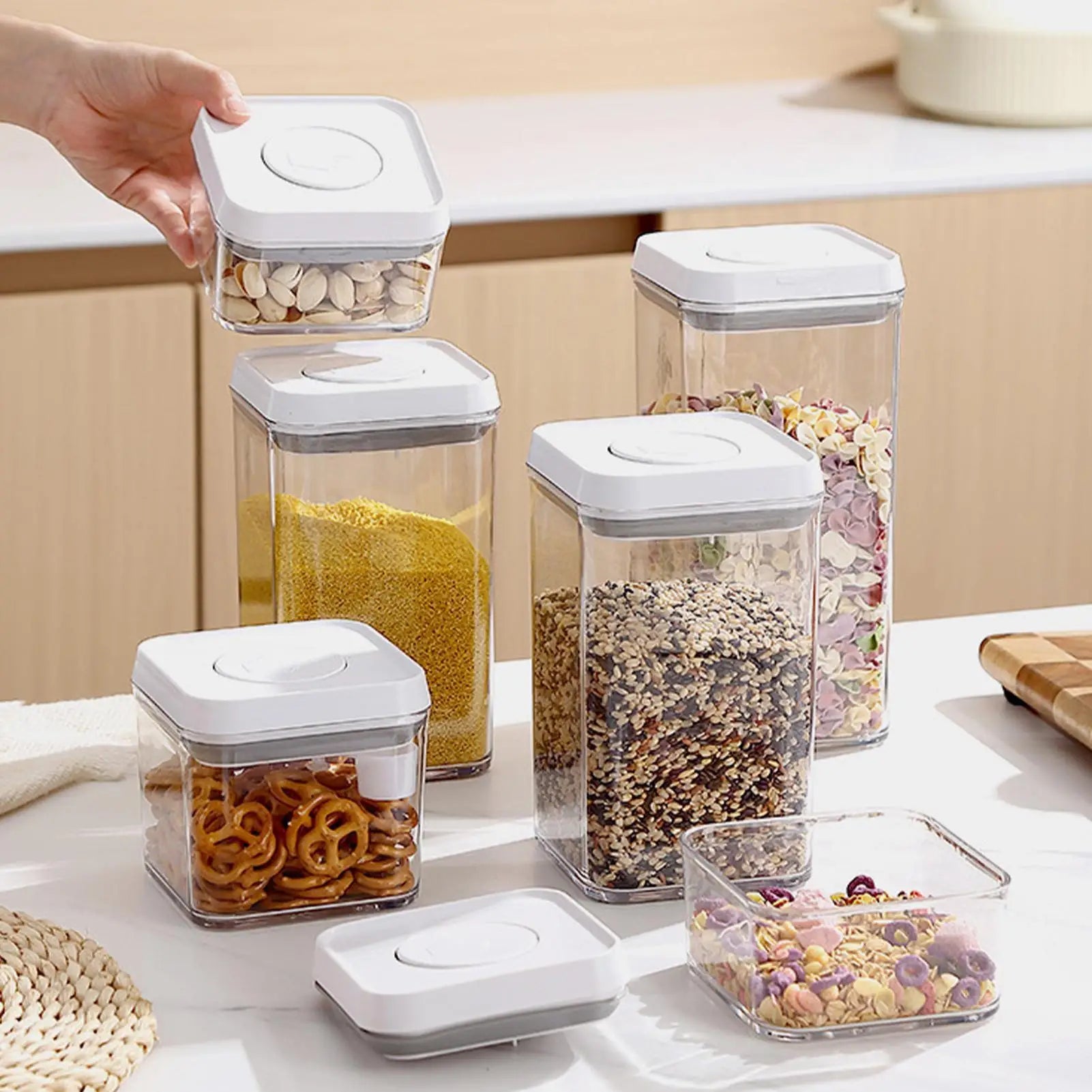 Cereal Container Kitchen Airtight Jars Clear Stackable Sealed Jar for Rice Pet Food Home Bakers Pantry Organizers Dried Fruits.