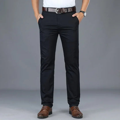Summer Thin Men's Slim Suit Pants Fashion Business Casual Cotton Green Black Khaki Trousers Male Brand Clothing 30-40.