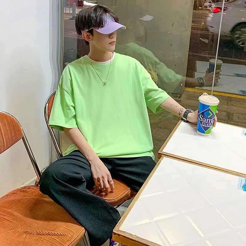 100% Cotton Half Sleeve Men Women Summer T-shirt Fashion Solid Color Simple O Neck Tops Loose Casual Basic Short-sleeved.