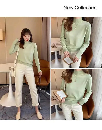 Herbst Winter Chic Bottom Pullover Frauen Mode Rollkragen Pullover Lose Langarm Gestrickte Jumper Weiche Warme Pull Femme Top