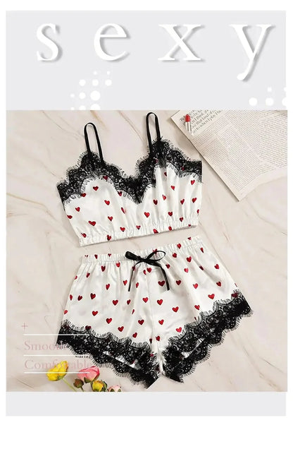 2PCS Pyjama Anzug Frauen Mode V-ausschnitt Stretch Satin Spitze Sexy Dessous Bowknot Pyjamas Schlaf Shorts Set Nachtwäsche Sling Set neue.