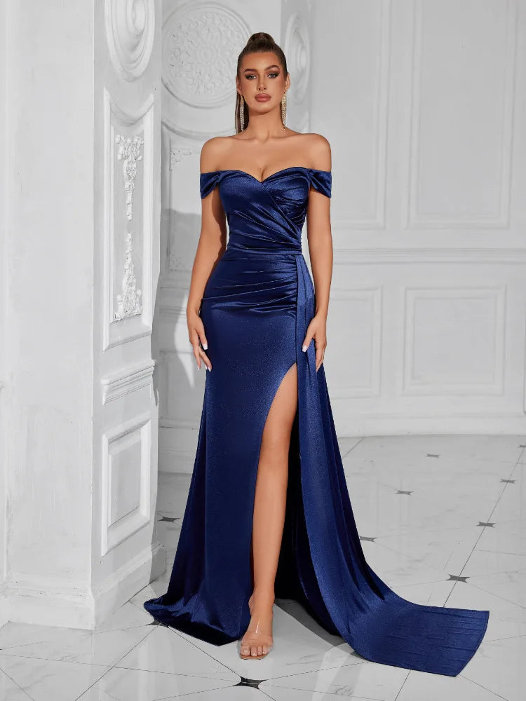 Sexy trägerloses, rückenfreies, hoch gespaltenes Maxikleid für Frauen, schwarz, schulterfrei, ärmellos, figurbetont, Club-Party, langes Kleid