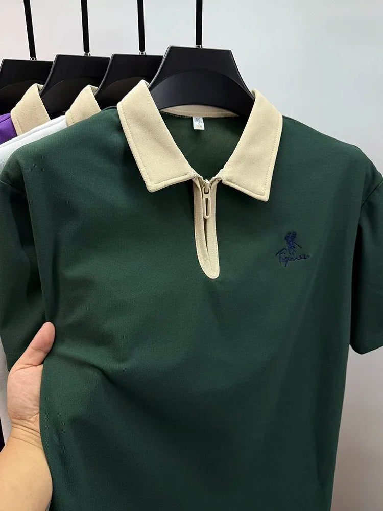 Designer brand fashion short sleeve polo shirt men luxury pony embroidery breathable summer color blocked high-end Paul T-shirt.