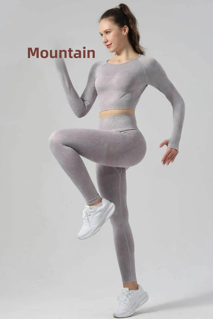 High Waist Yoga Pants Sand Washed Seamless Peach Butt Fitness Sportswear Tight Long Trousers for Women Autumn Season