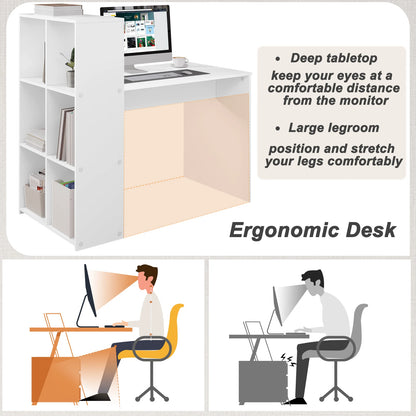 WOLTU Weißer PC-Computertisch aus Holz, Büro-Ecktisch mit Ablagefach, 120 x 63 cm, Arbeitsplatz für Arbeitszimmer, Wohnzimmer, Schlafzimmer